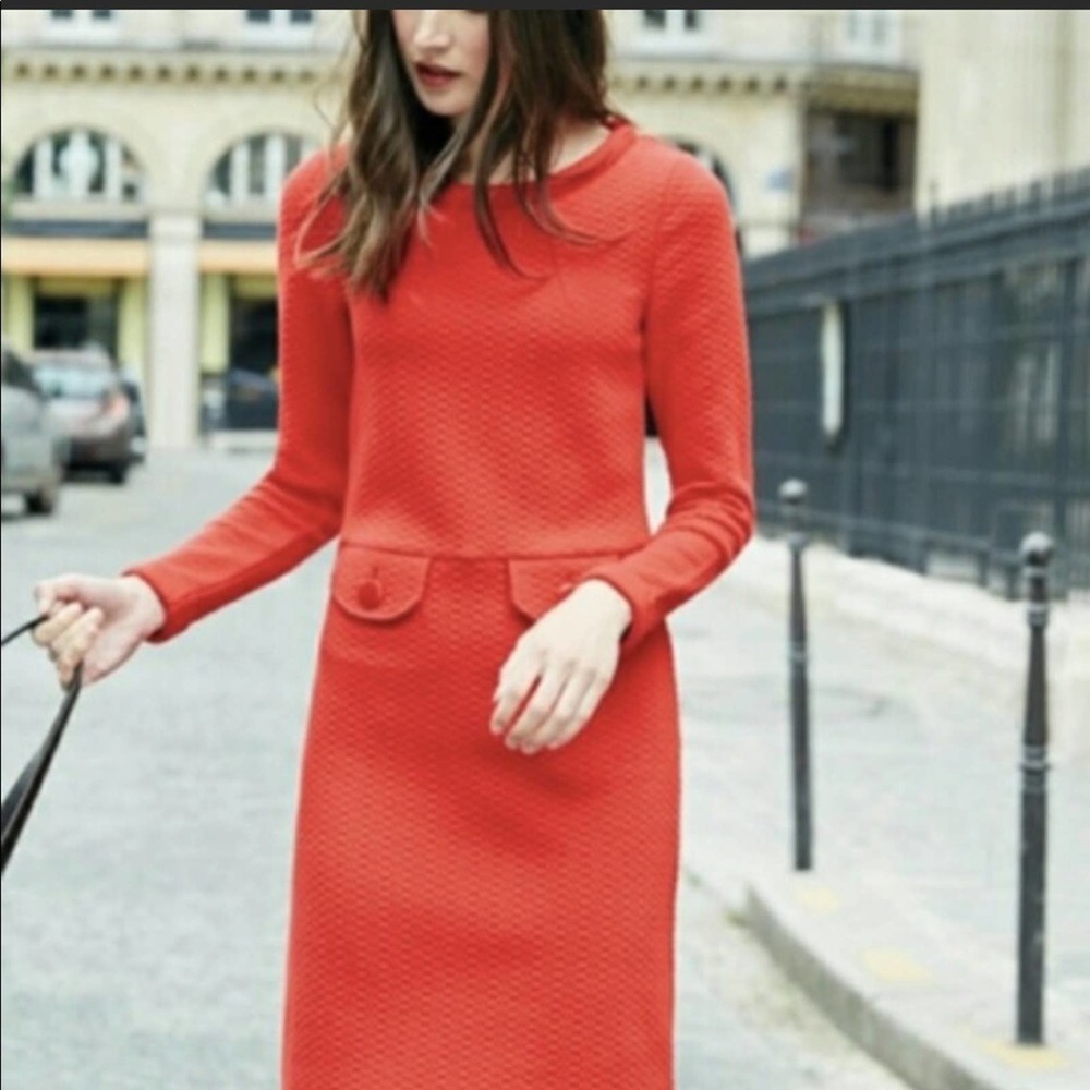 Womens Red Quilted Boatneck Jackie O Dress Boden Size 6 Medium Pinup Vintage